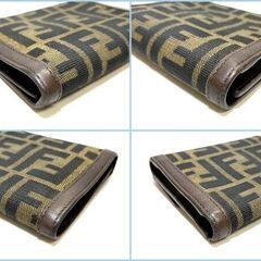 FENDI フェンディ ズッカ柄 コンパクト 三つ折り財布 キャンバス レザー ブラウン ≪難あり≫の画像