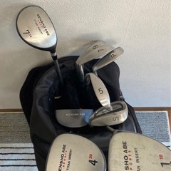 KENSHO ABE レディース ゴルフクラブ 9本 ハーフ ゴルフ ボール ウエストポーチ カラスヘッドカバー セットの画像