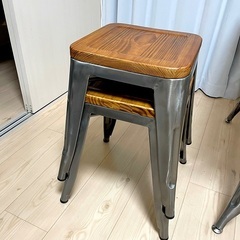 スツール 椅子スタッキングスチール脚 天然木座面 ヴィンテージ風 座面高45cmの画像