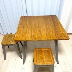 スツール 椅子スタッキングスチール脚 天然木座面 ヴィンテージ風 座面高45cmの画像