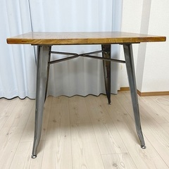 ダイニングテーブル 80cm パイン 木製 スチール脚 正方形 ヴィンテージの画像