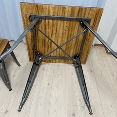ダイニングテーブル 80cm パイン 木製 スチール脚 正方形 ヴィンテージの画像