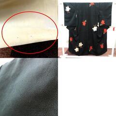 アンティーク 袷 濃緑 赤 ベージュ 花 バチ衿 正絹 レトロ 明治・大正ロマン 昔着物 サイズ小さめ 身丈147.9cm 【キモノオフ野々市若松店】の画像