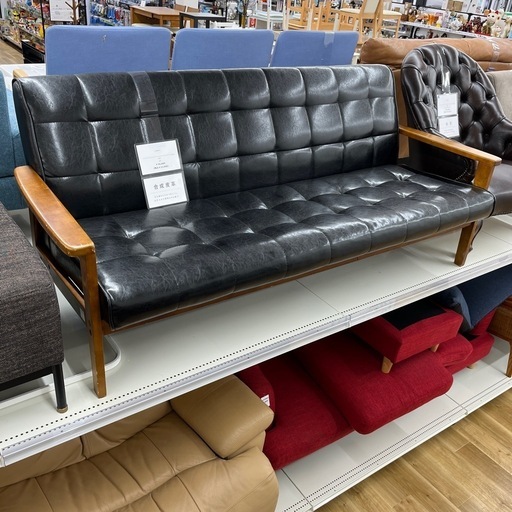 3人掛け ソファー 合成皮革 ブラック×ブラウン 木枠 のご紹介です！