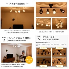 【未使用品‼️】オシャレ♪ ~12畳用 4灯シーリングライト ペンダントライト スポットライト 照明器具 プルスイッチ ブラック♪の画像