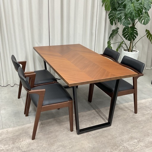 KG-3【新入荷　アウトレット品】矢張りトップ　ダイニング5点セット　ブラウン