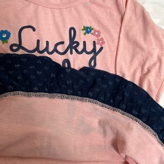 130女の子ピンクハートフリルTシャツの画像