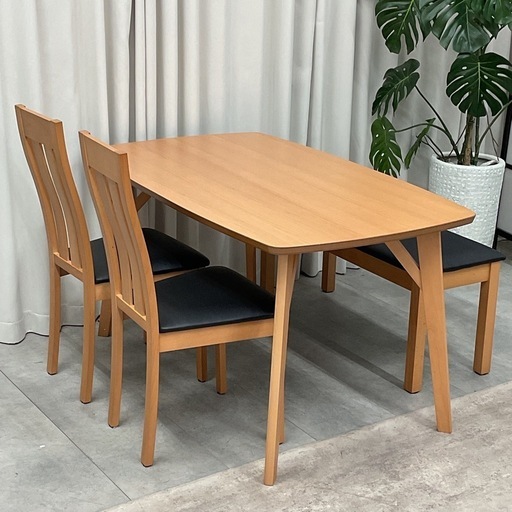 KG-6【新入荷　アウトレット品】リゾットNA ベンチダイニング4点セット　ナチュラル