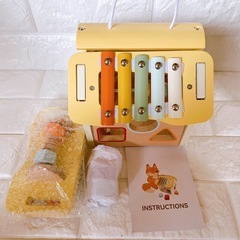 新品❤️知育玩具 木製 おもちゃ モンテッソーリ　出産祝い　型はめ　木琴時計　黄色の画像