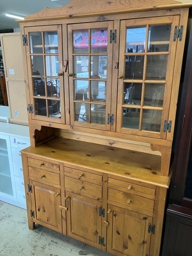 ☆値下げ☆ロ2507-094　カントリー調 木製 食器棚 固定ネジあり 上下分割可 キズ汚れ有り