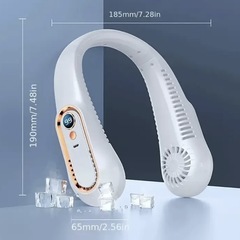 A⭐️新品・未使用⭐️USB充電式ダブルネックファン🟦色：パールホワイト🟦風量調整：5段階調整可能な冷却機能🟦充電量は％表示🟦の画像