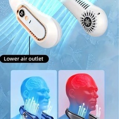 A⭐️新品・未使用⭐️USB充電式ダブルネックファン🟦色：パールホワイト🟦風量調整：5段階調整可能な冷却機能🟦充電量は％表示🟦の画像