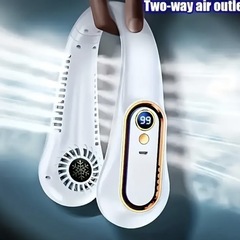 A⭐️新品・未使用⭐️USB充電式ダブルネックファン🟦色：パールホワイト🟦風量調整：5段階調整可能な冷却機能🟦充電量は％表示🟦の画像
