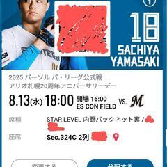 ファイターズ野球大人チケット2枚　ダンロップ駐車券付き　エスコン...