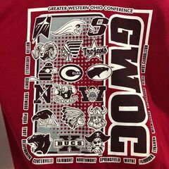 🔷🔶期間限定・特別価格🔶🔷USA製 GILDAN GWOC カレッジプリント 長袖Tシャツ レッド Lサイズ アメリカ古着の画像