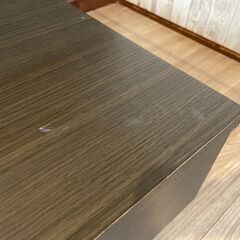 引き出し付きガラステーブル 木目調 横幅120cm奥行65cm高さ*38.7cmの画像