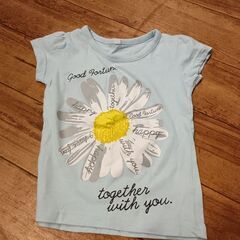 (古着)水色花柄半袖Tシャツ(size 100)