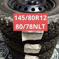 「商談中」⑨軽トラ・箱バン用の新品ゴツゴツタイヤと中古塗装品テッチンホイールとナット付きの画像