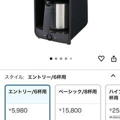 コーヒーメーカー(TIGER) 6杯用 ブラックADC-N060Kの画像
