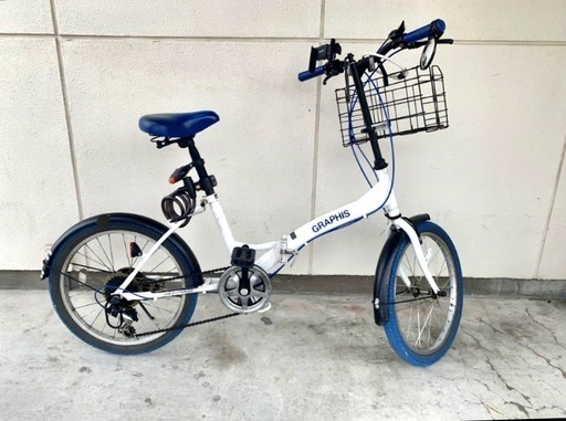GRAPHIS 折りたたみ自転車 ホワイトブルー 防犯登録が有るFreeDeli 20” GRAPHIS 折りたたみ自転車 ホワイトブルー 防犯登録が有る