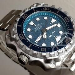 大人の為のデカ厚【ケースの力強いデザインスタディをバンドまで貫徹/新品】デイデイト機能 マリーナブルー文字盤/屈強３連ステンブレスの画像
