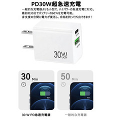 🔌【新品未使用】30W 急速充電器 USB-C & USB-A対応 軽量コンパクト PD3.0対応 iPhone Android タブレット対応 高速アダプター 検索ワード多数の画像