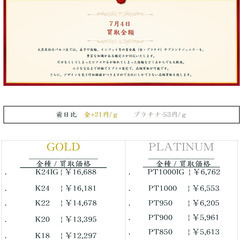 大黒屋仙台パルコ店 7/4　本日の貴金属の買取金額