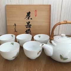 【未使用】庫山窯　白磁湯呑5客　急須セット