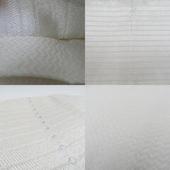 半幅帯 ポリエステル100% ホワイトｘベージュ 横縞模様 浴衣帯 小袋帯 半巾帯 細帯 日本製 仕立て上がり 長さ448cm 【キモノオフ野々市若松店】の画像