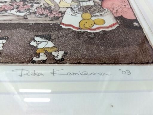 上砂理佳 「ホリデーマーケット」 銅版画 絵画 真作 美術品 額装付き