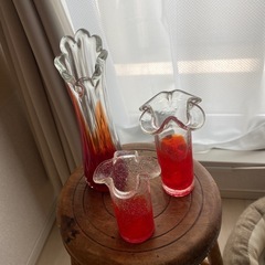 レトロ　ガラス 花瓶 フラワーベース 3点セットの画像