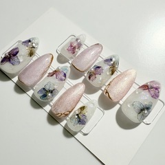 ハンドメイド ネイルチップ フラワー×マグネット ピンク パープルの画像