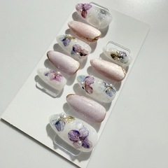 ハンドメイド ネイルチップ フラワー×マグネット ピンク パープルの画像