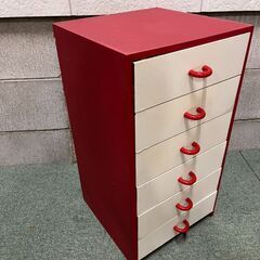 木製 6段 ミニチェスト 引出収納 収納棚 昭和レトロポップ インテリア 赤 幅30cm×奥行30cm×高さ57cmの画像
