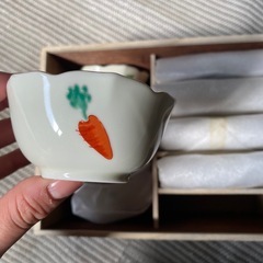 【有田焼】野菜柄の陶器皿とカップセットの画像