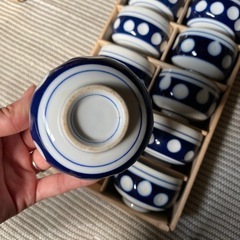 青と白のドット模様 湯飲み 20個　（ばら売り可）の画像