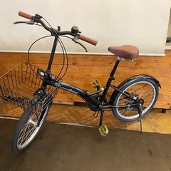 【カゴ付き】6段変速20インチ折りたたみ自転車　ブラックの画像