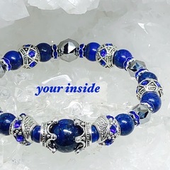 ラピスラズリ ヨーロピアン スターカット テラヘルツ鉱石 約8mm 10mm 天然石ブレスレットの画像