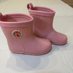 moimoln レインブーツ 14cm ピンク 女の子 リボン 花柄の画像