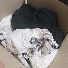 もこもこのクッションと洋服の画像