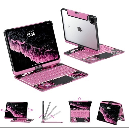 iPad キーボード 360°回転 ピンク iPadAir11インチ