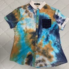 M2 タイダイシャツ メンズS 個性派 半袖 柄シャツ カラフル 夏 綿混の画像