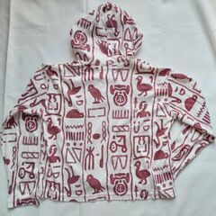 HUA LIAN 白×エンジ かわいいヒエログリフ風薄手パーカー 長袖 Mくらいの画像