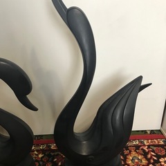白鳥？(黒色漆器？)置物の画像