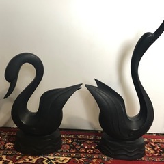 白鳥？(黒色漆器？)置物の画像