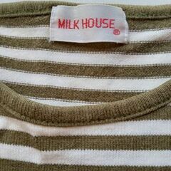 MILK HOUSE 白×抹茶 ボーダーカットソー 長袖 Mくらいの画像