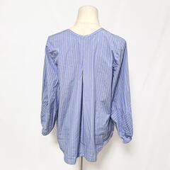 【美品】SHIPS シップス ストライプ ボウタイブラウス ゆったり パープル レディースの画像