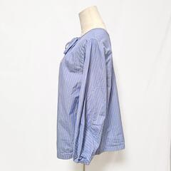 【美品】SHIPS シップス ストライプ ボウタイブラウス ゆったり パープル レディースの画像