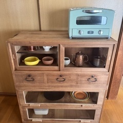 掲載7/26まで】前面ガラス引き出し2段×ガラス 戸棚×木製小引き出し