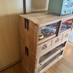 掲載7/26まで】前面ガラス引き出し2段×ガラス 戸棚×木製小引き出し